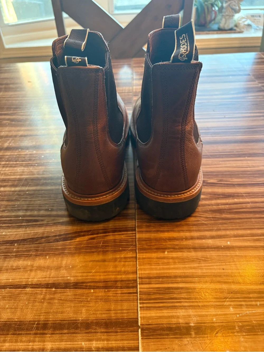 RHODES Brown Leather Bone Lug Chukka Boots with Black Elastic Panels